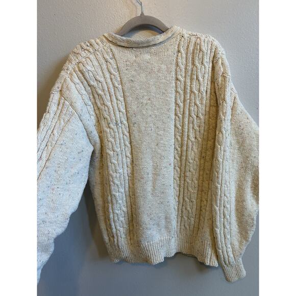 VTG 80s IZOD Cable Knit Shawl Collar Cardigan Grandpa Chunky Fisherman Sweater M - Picture 2 of 16